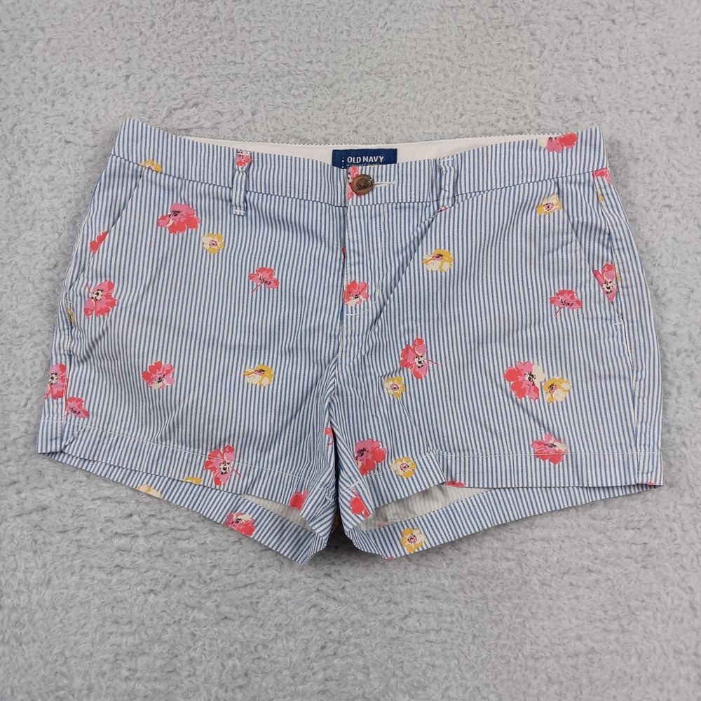 Old Navy Everyday Short Womens 6 Blue‎ White Striped Floral Twill S/205159-00